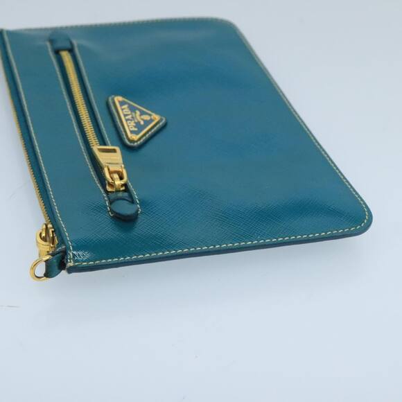 PRADA Shoulder Bag Safiano Leather Turquoise Blue Gold - Picture 5 of 9